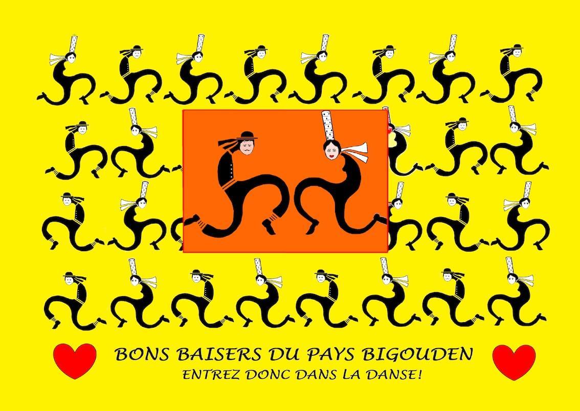 Carte postale TriGoudène et Trigouden Bon Baisers du Pays Bigouden - Autocollant BZH