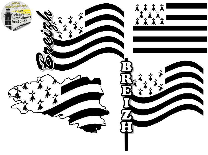 Lot 4 Autocollants Drapeaux Bretons - Autocollant BZH