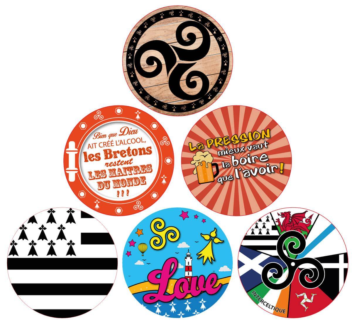 Lot 6 sous-verre en PVC Collection Bretagne - Autocollant BZH