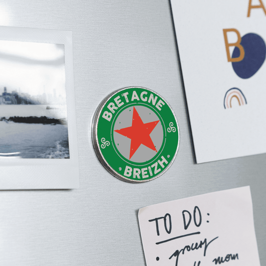 Magnet rond Bretagne Breizh au look capsule de bière - Autocollant BZH