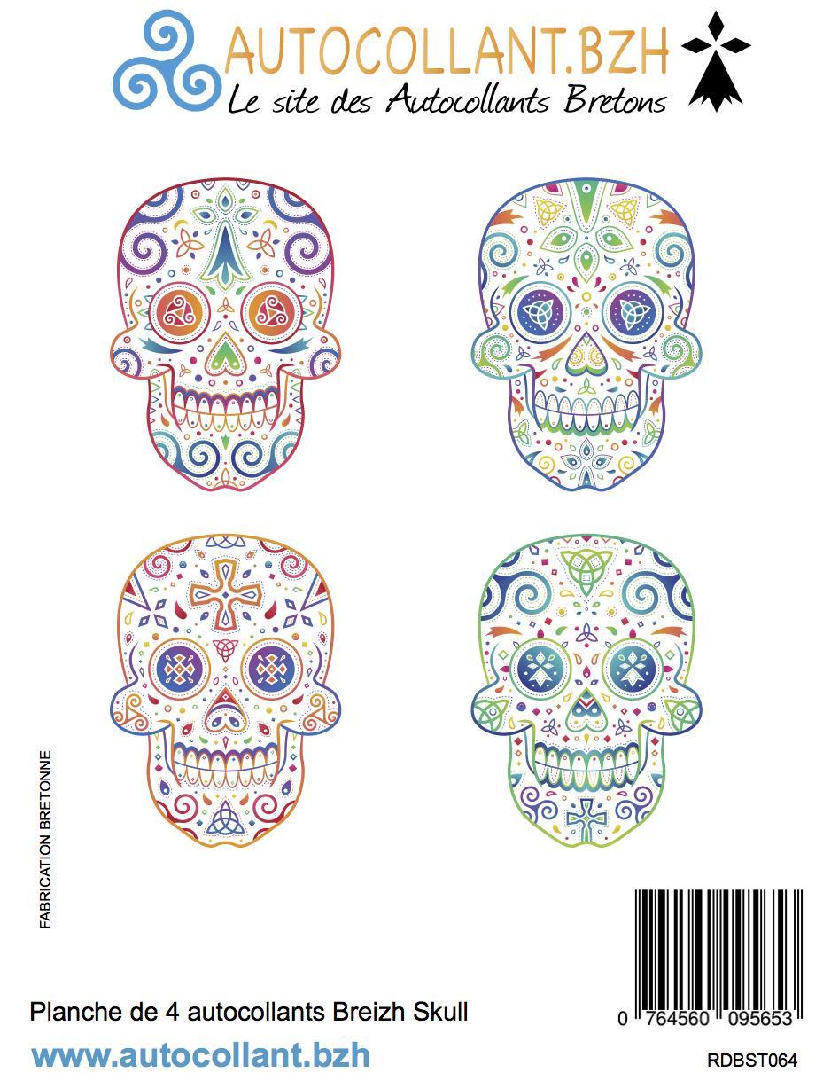 Planche 4 petits Autocollants BREIZH SKULL - Autocollant BZH