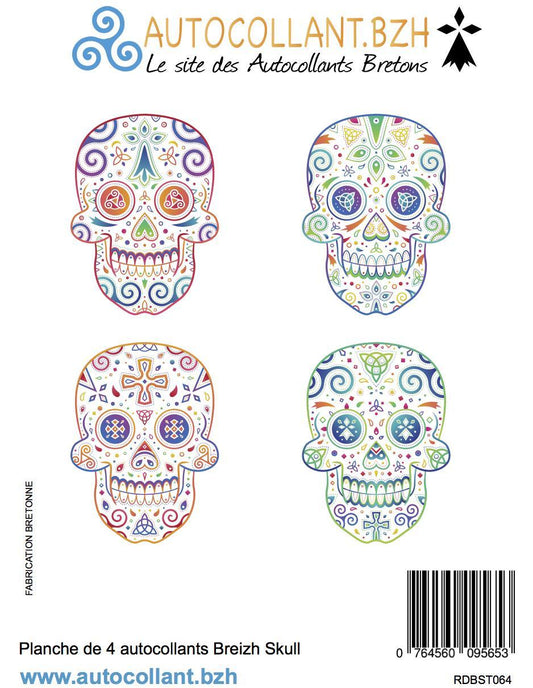 Planche 4 petits Autocollants BREIZH SKULL - Autocollant BZH