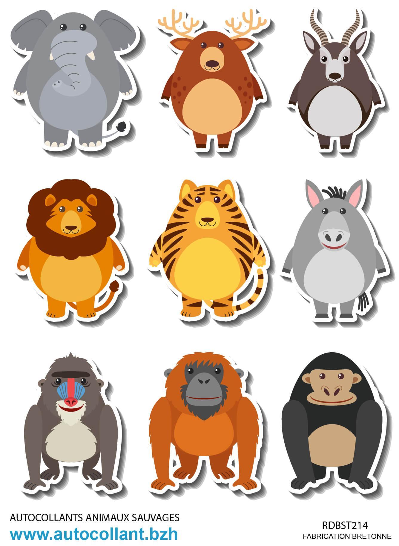 Planche 9 autocollants Animaux Sauvages - Autocollant BZH