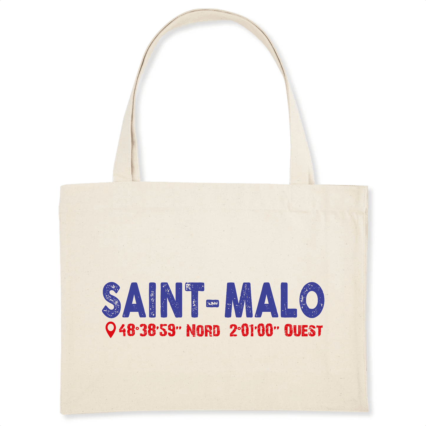 Shopping bag SAINT MALO Latitude & Longitude en coton Bio - Autocollant BZH