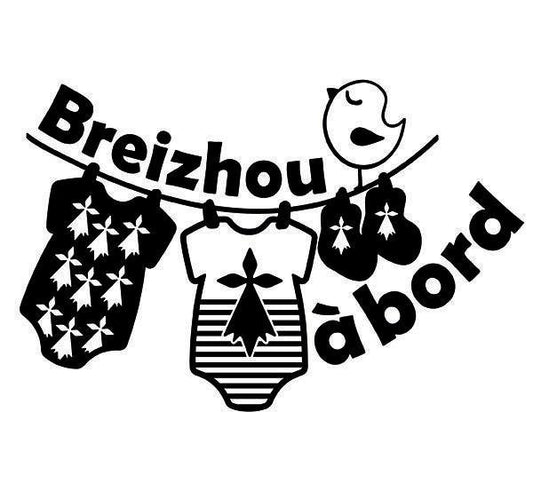 Sticker Breton Bébé à bord Breizhou à bord corde à linge - Autocollant BZH