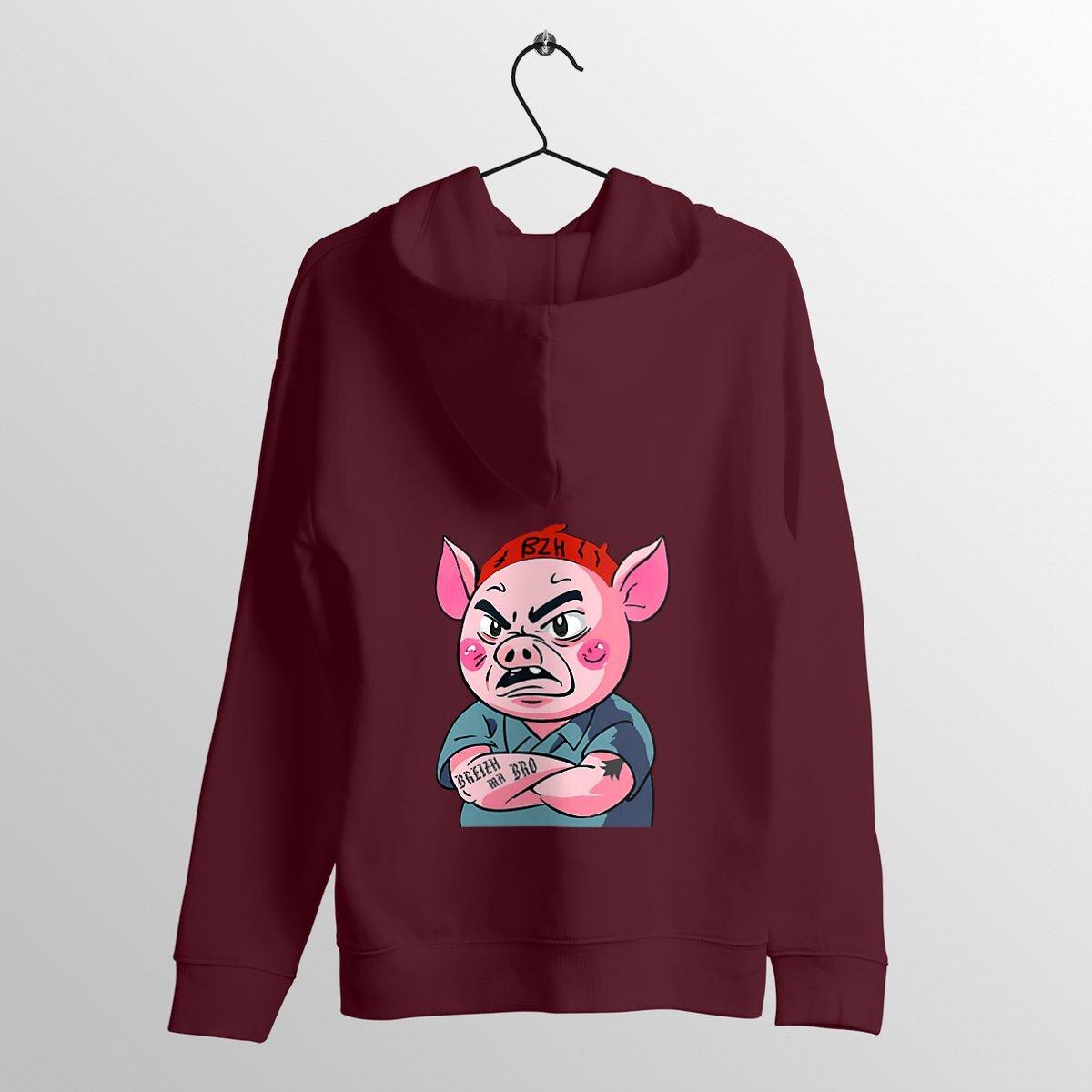 Sweat à capuche Cochon Breton en colère Breizh Ma Bro : un vêtement original et authentique pour les amoureux de la Bretagne - Autocollant BZH