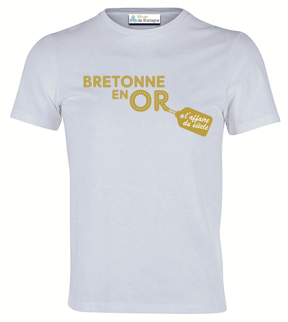 Tee-shirt Blanc Bretonne en Or - Autocollant BZH