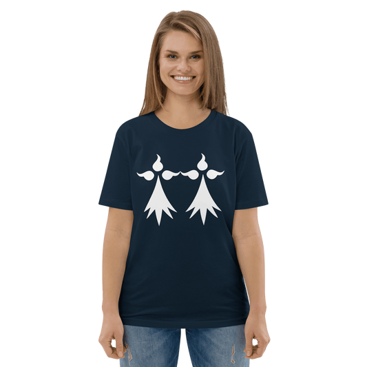 Tee-shirt Breton en coton Bio Hermines Blanches - Autocollant BZH