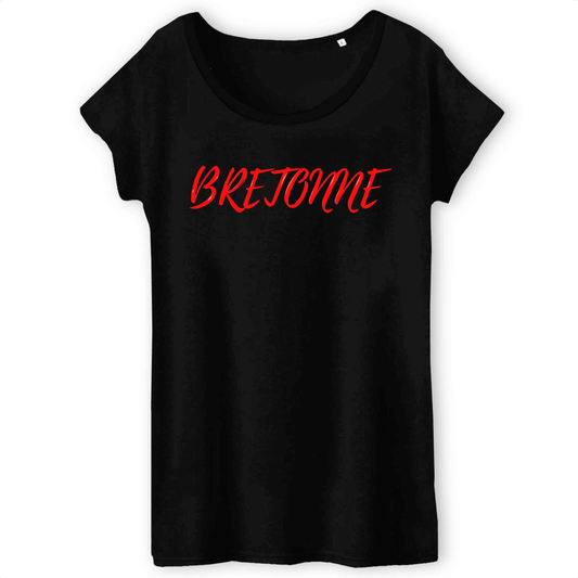 Tee-shirt Breton en coton bio pour Femme avec inscription Bretonne - Autocollant BZH