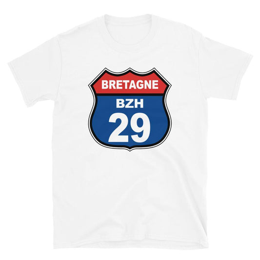 Tee-shirt Breton Route 66 BRETAGNE BZH Départements Bretons - Autocollant BZH