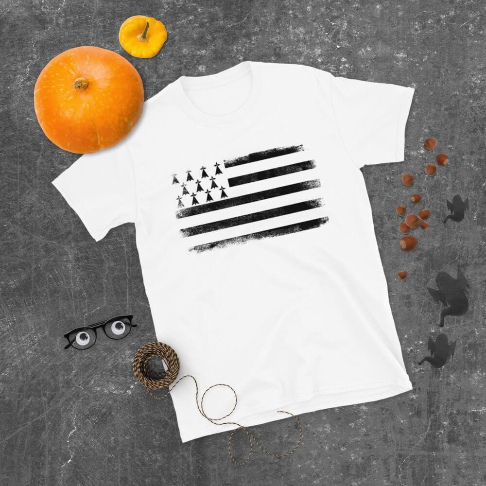 Tee-shirt Breton Unisexe avec Drapeau Breton effet effacé - Autocollant BZH