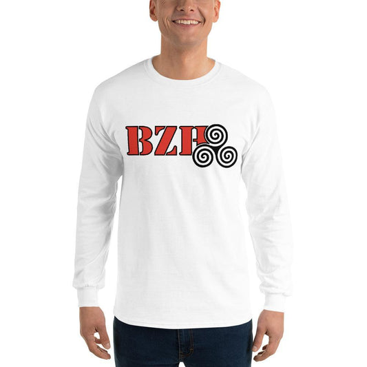 Tee-shirt BZH Rouge Triskell Noir à manches longues pour homme - Autocollant BZH