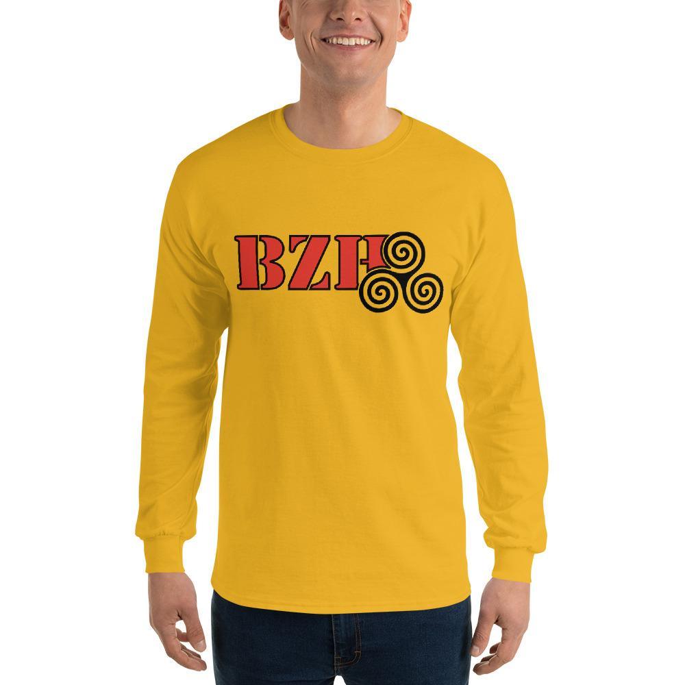 Tee-shirt BZH Rouge Triskell Noir à manches longues pour homme - Autocollant BZH