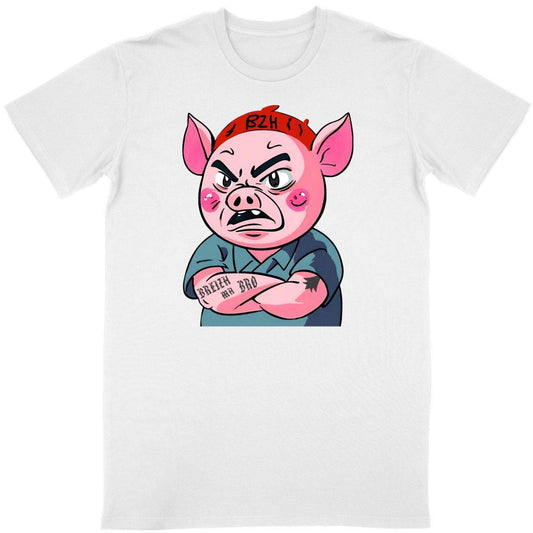 Tee-shirt Cochon Breton en colère Breizh Ma Bro - 100% coton biologique - Top qualité - Autocollant BZH