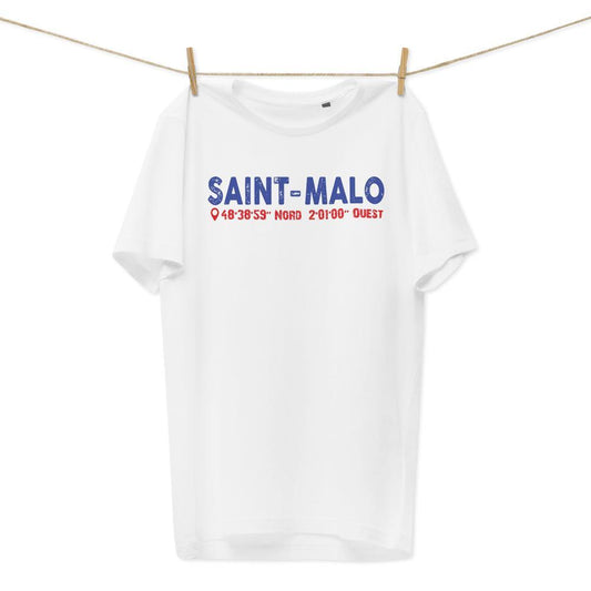 Tee-shirt coton Bio unisexe SAINT-MALO Latitude & Longitude - Autocollant BZH