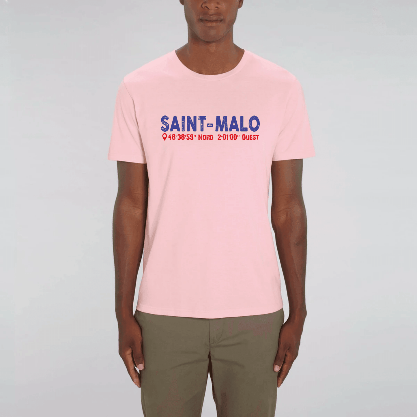 Tee-shirt coton Bio unisexe SAINT-MALO Latitude & Longitude - Autocollant BZH