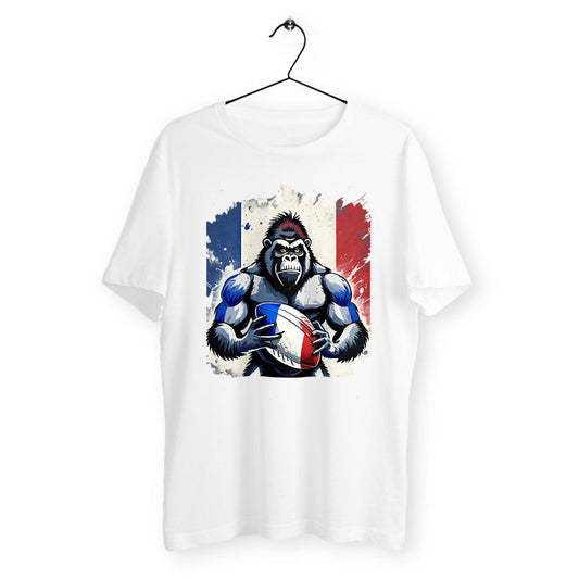 Tee-shirt Gorille Rugby Drapeau Français - 100% coton biologique - Autocollant BZH