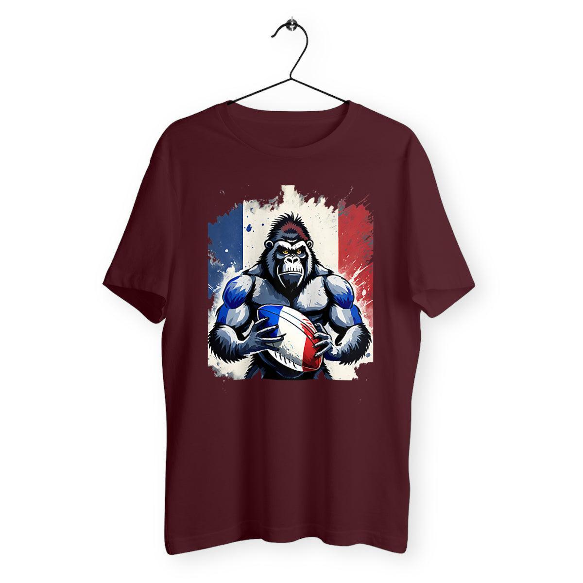 Tee-shirt Gorille Rugby Drapeau Français - 100% coton biologique - Autocollant BZH