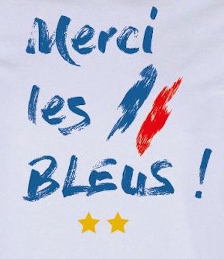 Tee-shirt Merci Les Bleus - 2 Étoiles - Autocollant BZH