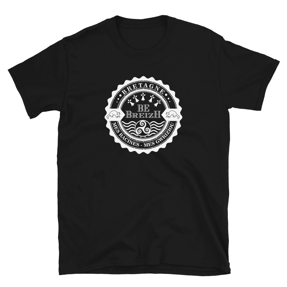 Tee-shirt Noir Be Breizh Bretagne Mes Racines - Autocollant BZH