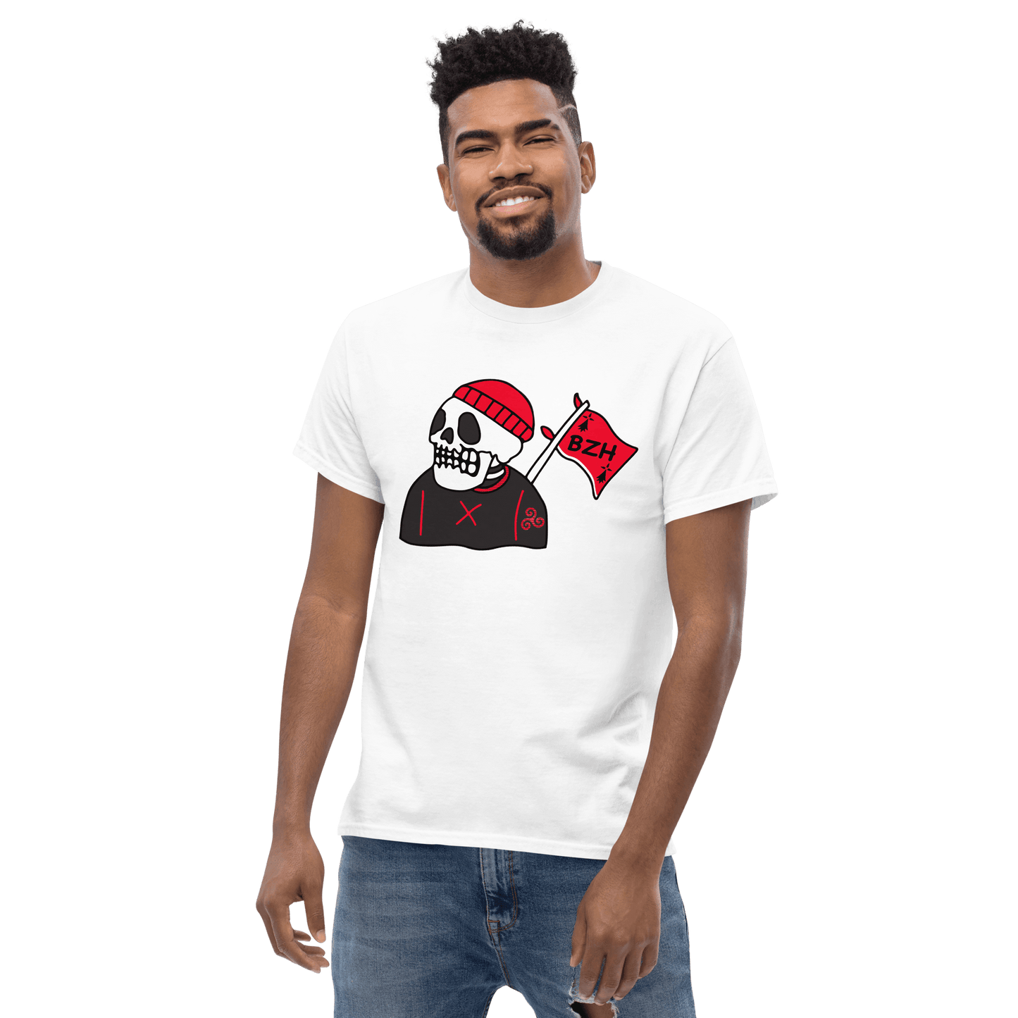 Tee-shirt Tête de Mort Bonnet Rouge - Autocollant BZH