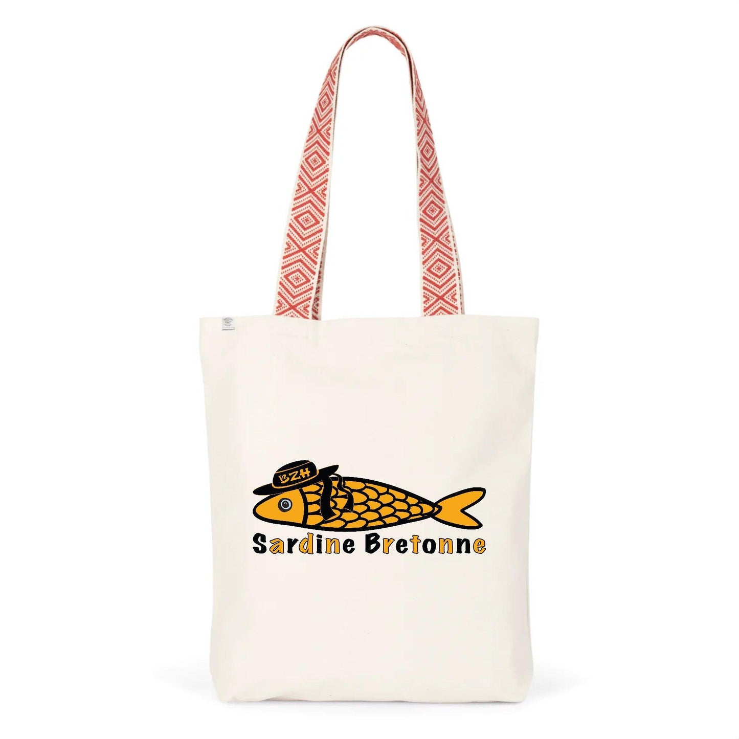 Totebag Ethnique - Coton BIO Sardine Bretonne - Autocollant BZH