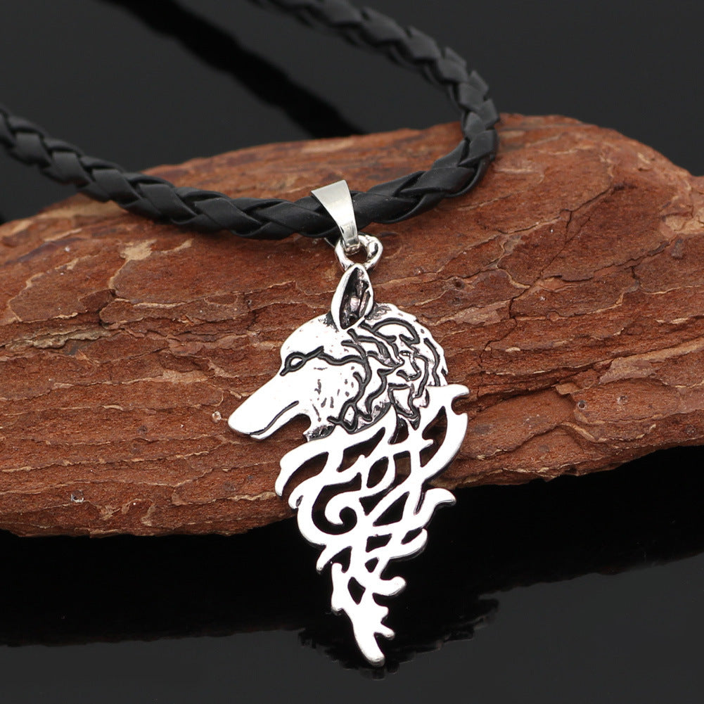 Collier Loup Celtique Vintage – Pendentif Viking Unisexe en Argent Vieilli