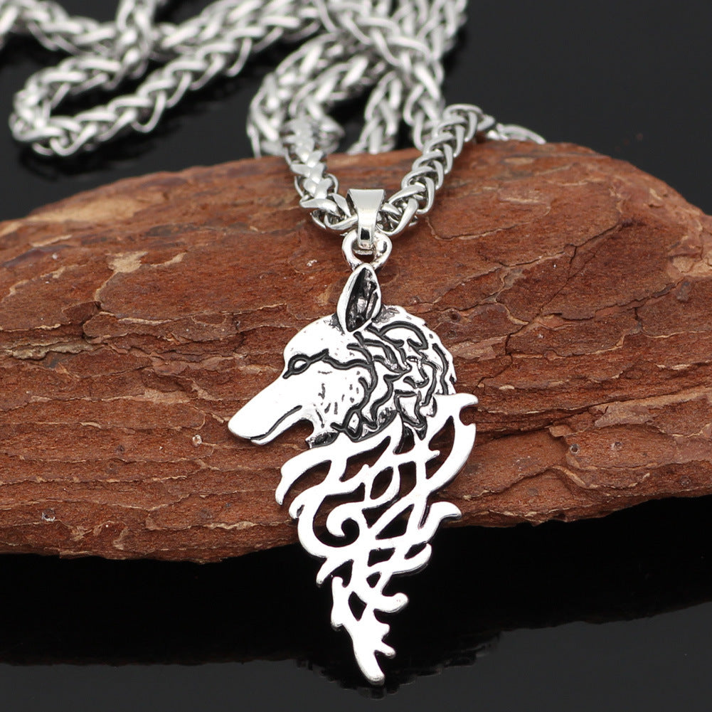 Collier Loup Celtique Vintage – Pendentif Viking Unisexe en Argent Vieilli