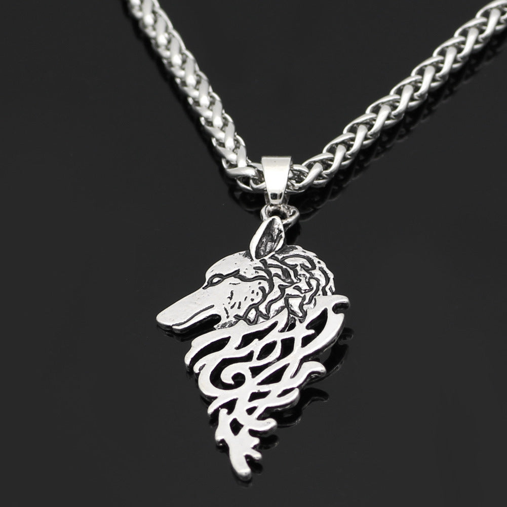 Collier Loup Celtique Vintage – Pendentif Viking Unisexe en Argent Vieilli