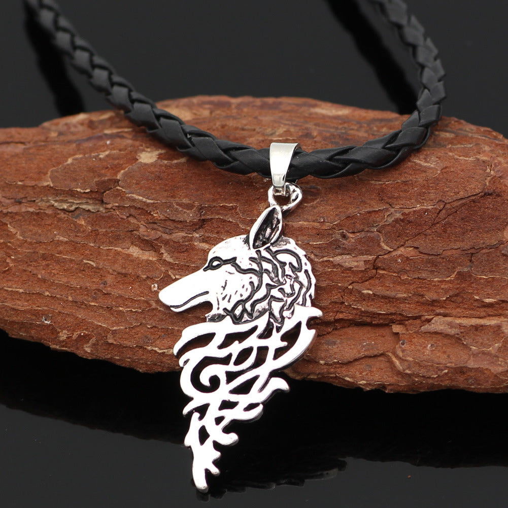 Collier Loup Celtique Vintage – Pendentif Viking Unisexe en Argent Vieilli