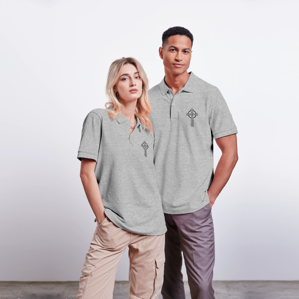 Polo Unisexe Bio Croix Celtique - gris chiné
