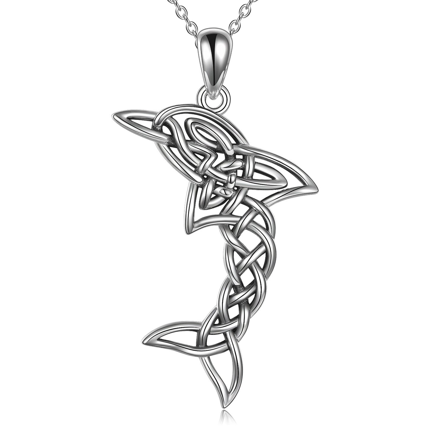 Collier Dauphin Celtique en Argent Sterling S925 – Pendentif Nœud Celtique pour Femme