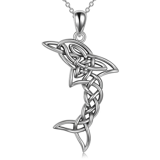 Collier Dauphin Celtique en Argent Sterling S925 – Pendentif Nœud Celtique pour Femme