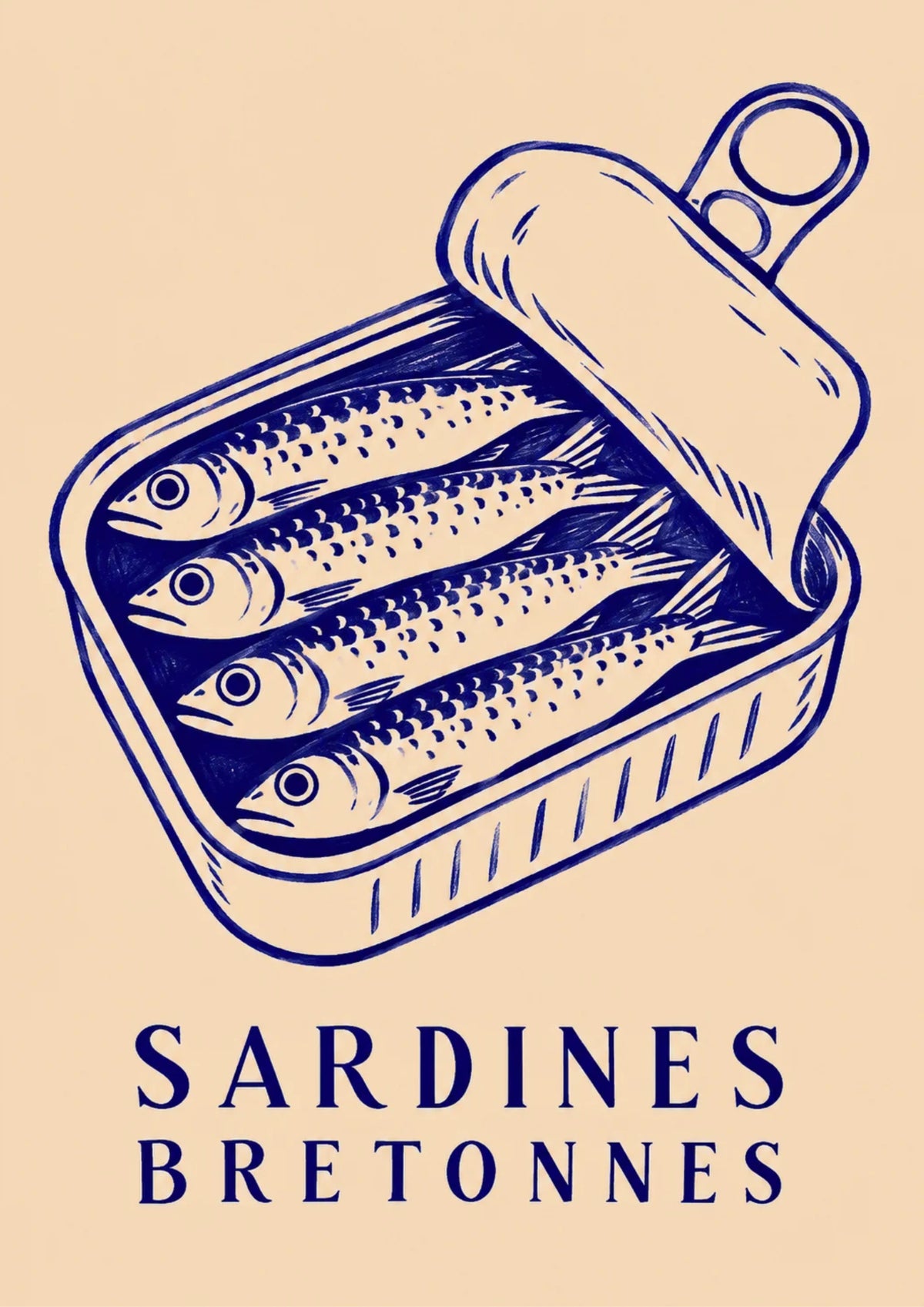 Affiche Sardines Bretonnes – Déco marine vintage A4 et A3
