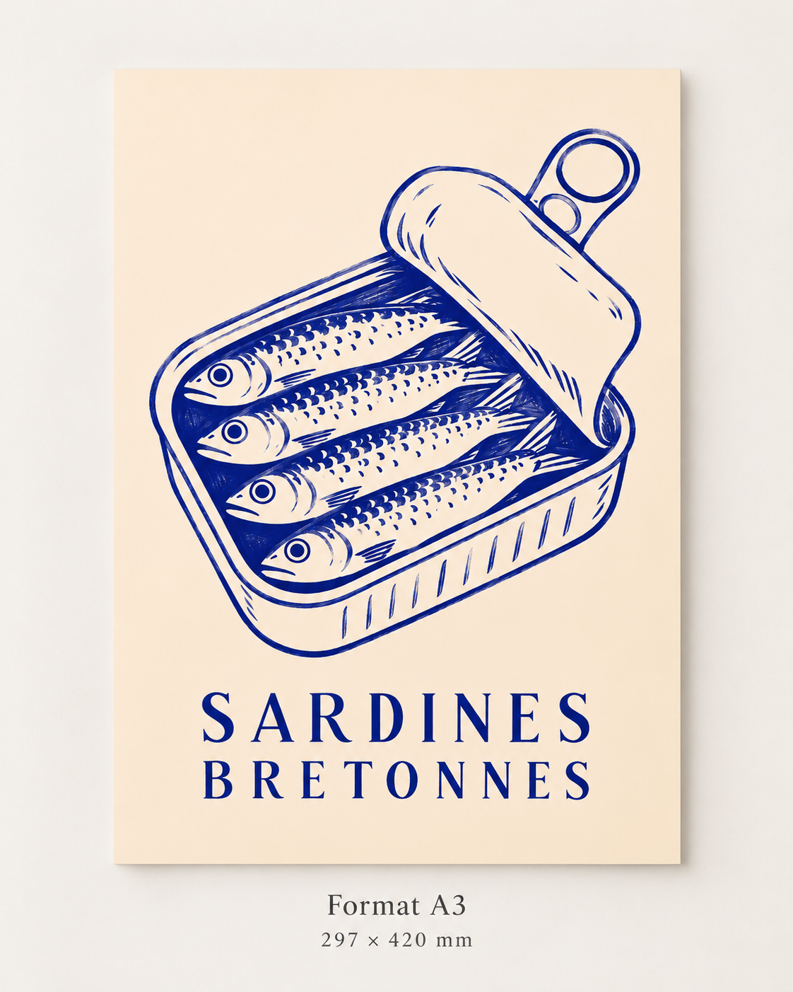 Affiche Sardines Bretonnes – Déco marine vintage A4 et A3