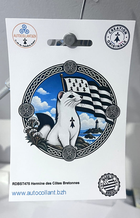 Autocollant Hermine des Côtes Bretonnes – 9 × 9 cm