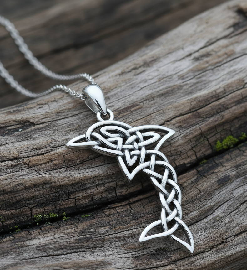 Collier Dauphin Celtique en Argent Sterling S925 – Pendentif Nœud Celtique pour Femme