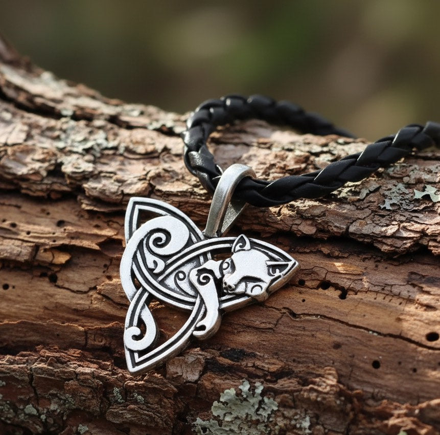 Collier “Loup & Triquetra” – Esprit nordique, âme sauvage