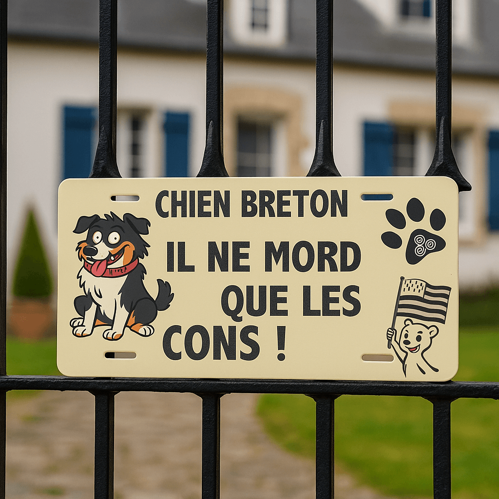 🐾 Plaque décorative – Chien Breton il ne mord que …