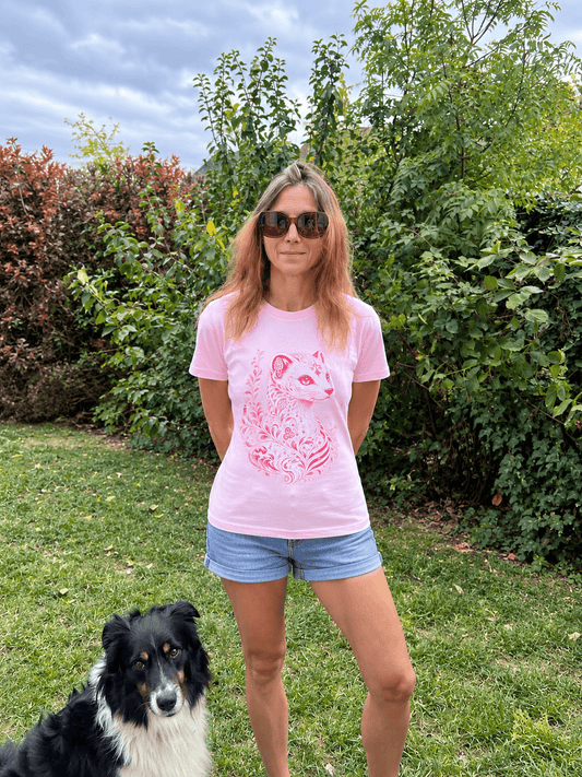 T-shirt rose Hermine Stylisée – Coton bio.