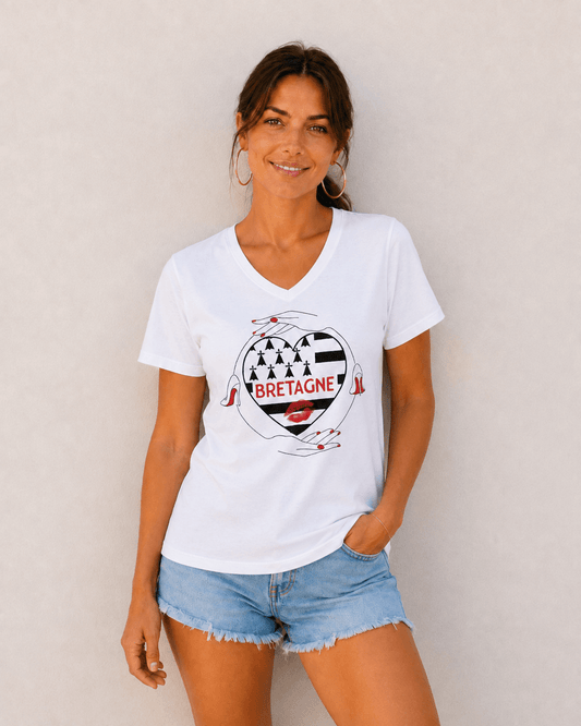T-shirt Col V Femme – Cœur de Bretagne ❤️