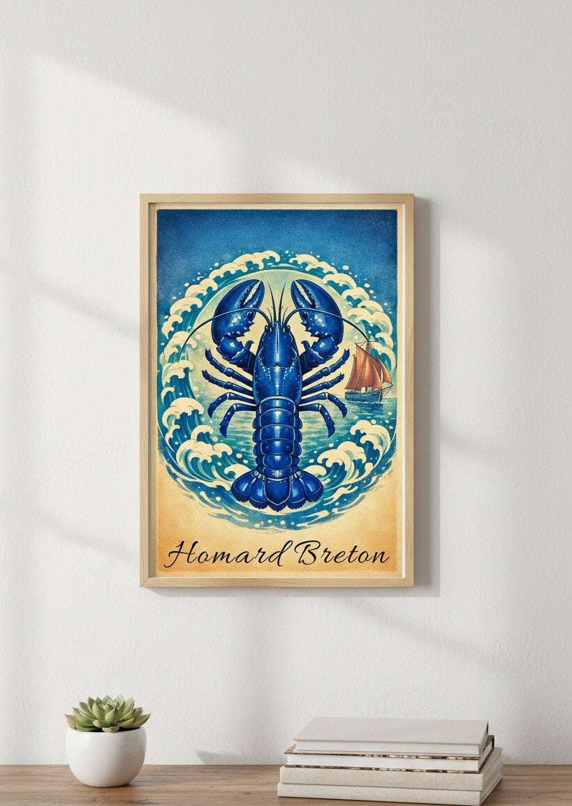 Affiche vintage Homard Breton encadrée