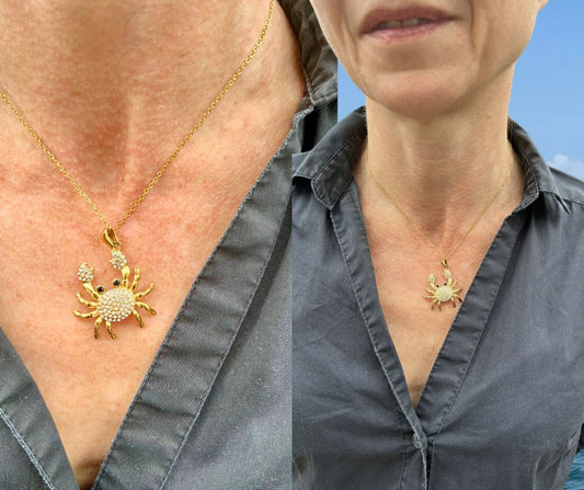 Collier féminin plage & océan – Crabe brillant style diamant, bijou tendance