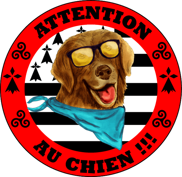 Autocollant Attention au Chien Drapeau Breton - Autocollant BZH