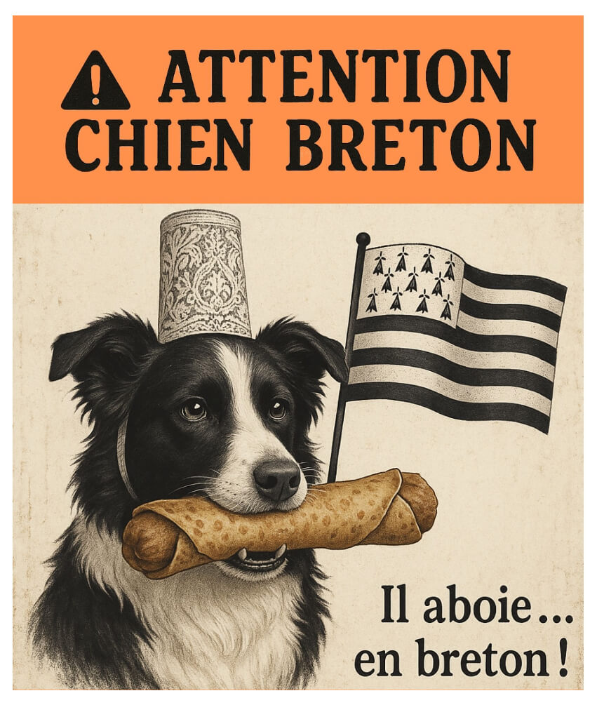 Autocollant "Attention Chien Breton – Il aboie en breton !"