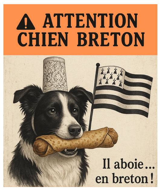 Autocollant "Attention Chien Breton – Il aboie en breton !"