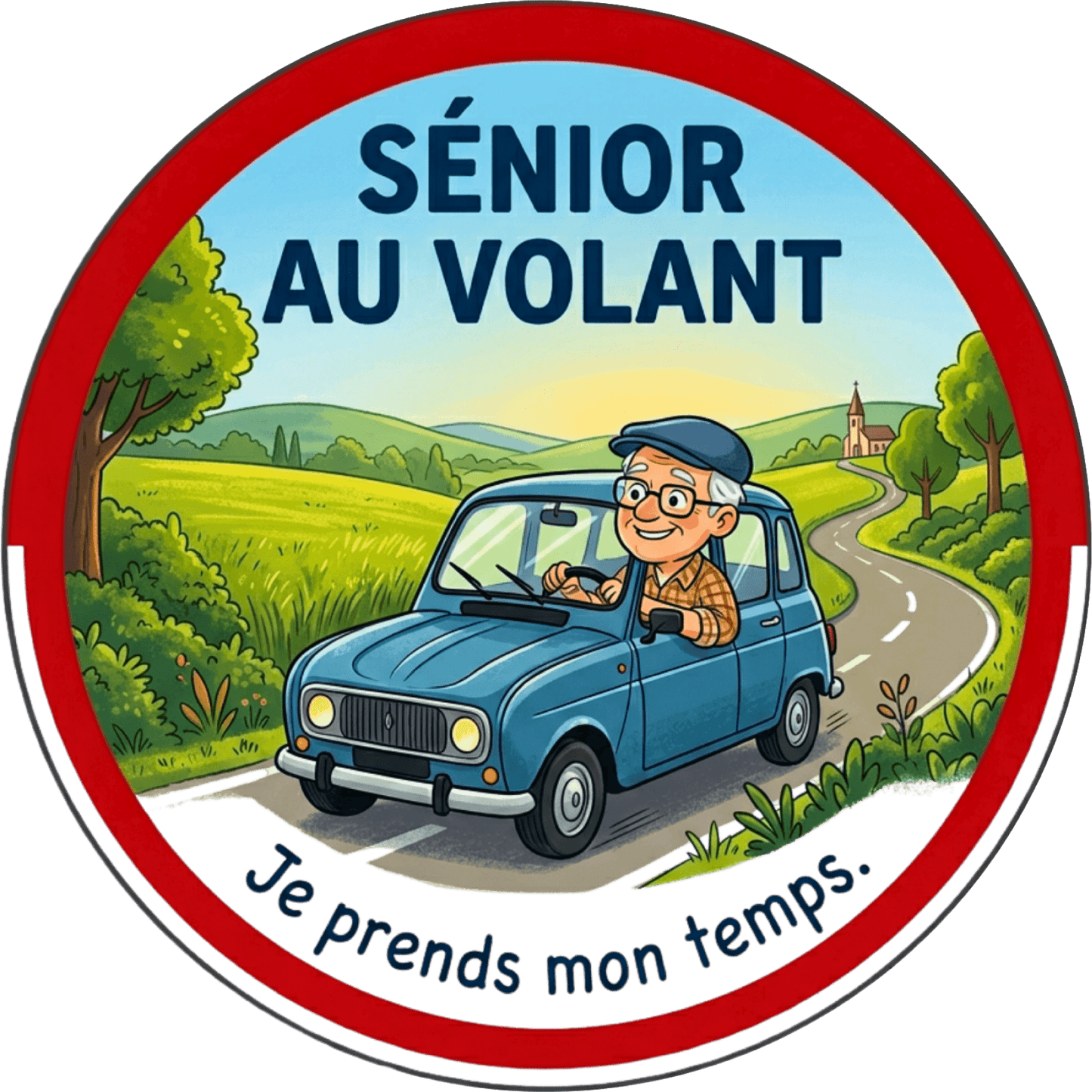 Autocollant Humour Senior au Volant – Je Prends Mon Temps