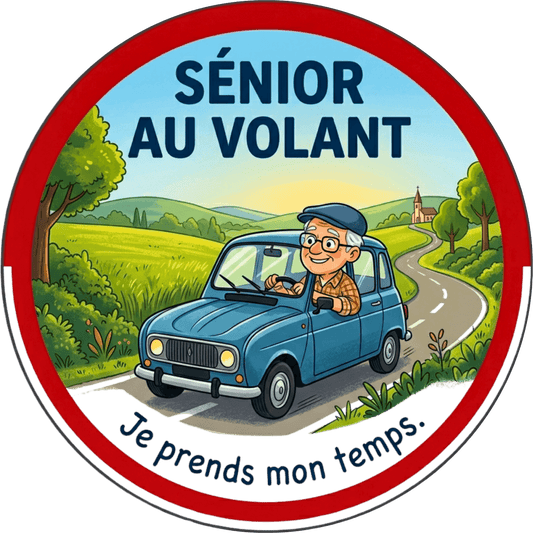Autocollant Humour Senior au Volant – Je Prends Mon Temps
