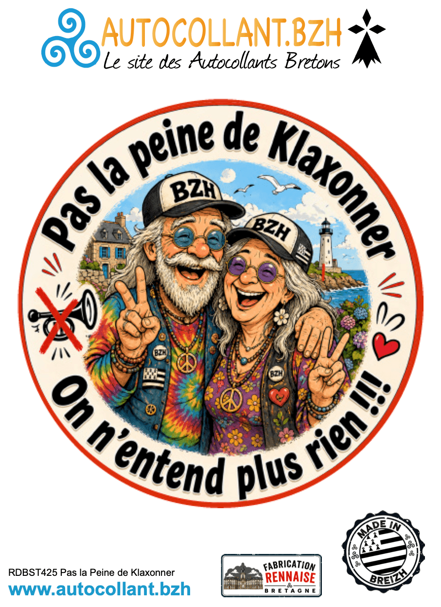 Autocollant Breton 15 cm “Pas la peine de klaxonner” – Sticker humour BZH