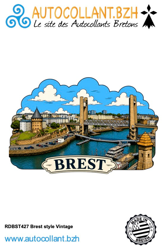Autocollant Brest style vintage 81 × 62 mm – fabrication bretonne